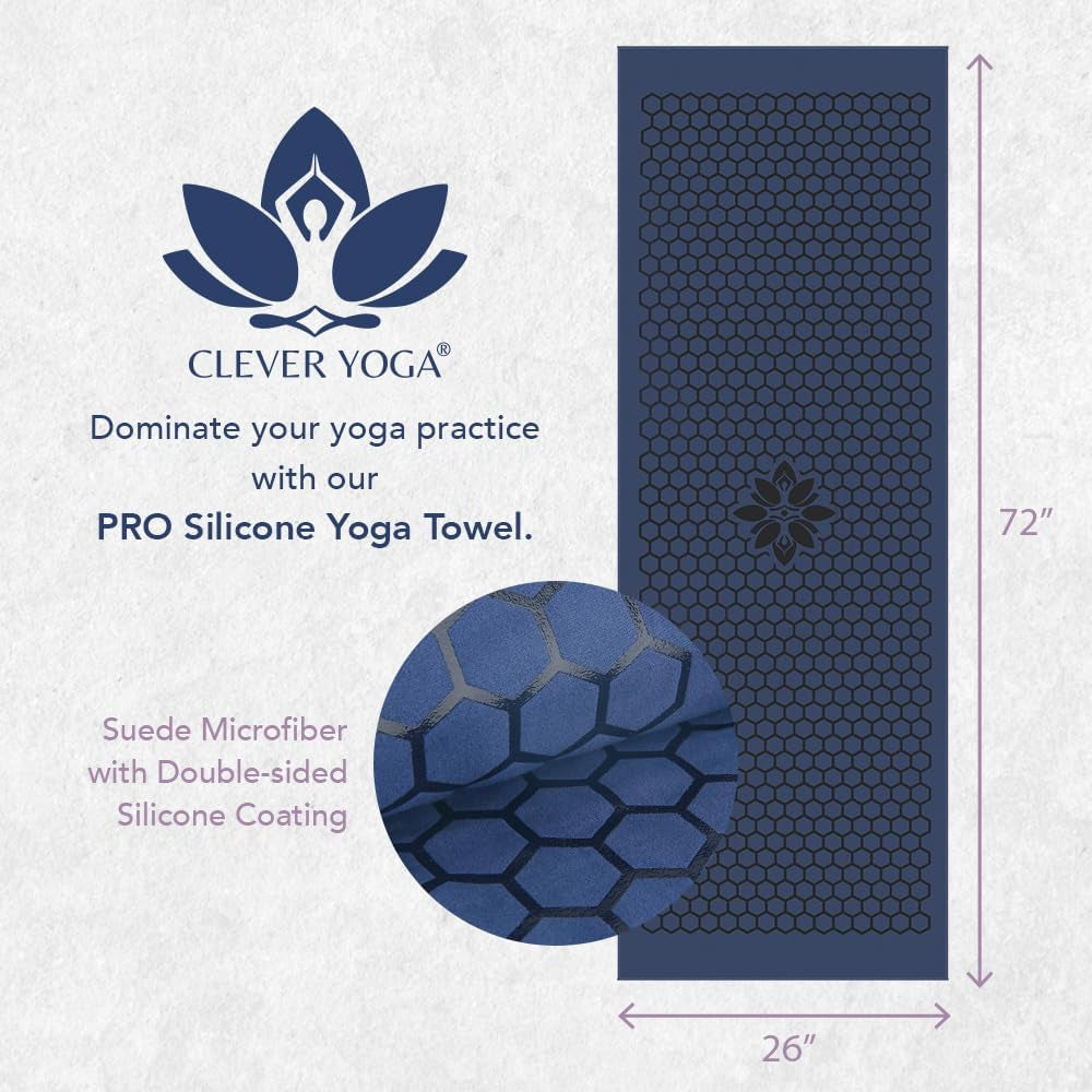 Non-Slip Hot Yoga Towel Mat - Sweat Absorbent Microfiber Suede & Double Sided Grip Hot Yoga Mat Towel with Honeycomb Design, Easy Portable for Pilates, Exercise, Workout - Dark Blue
