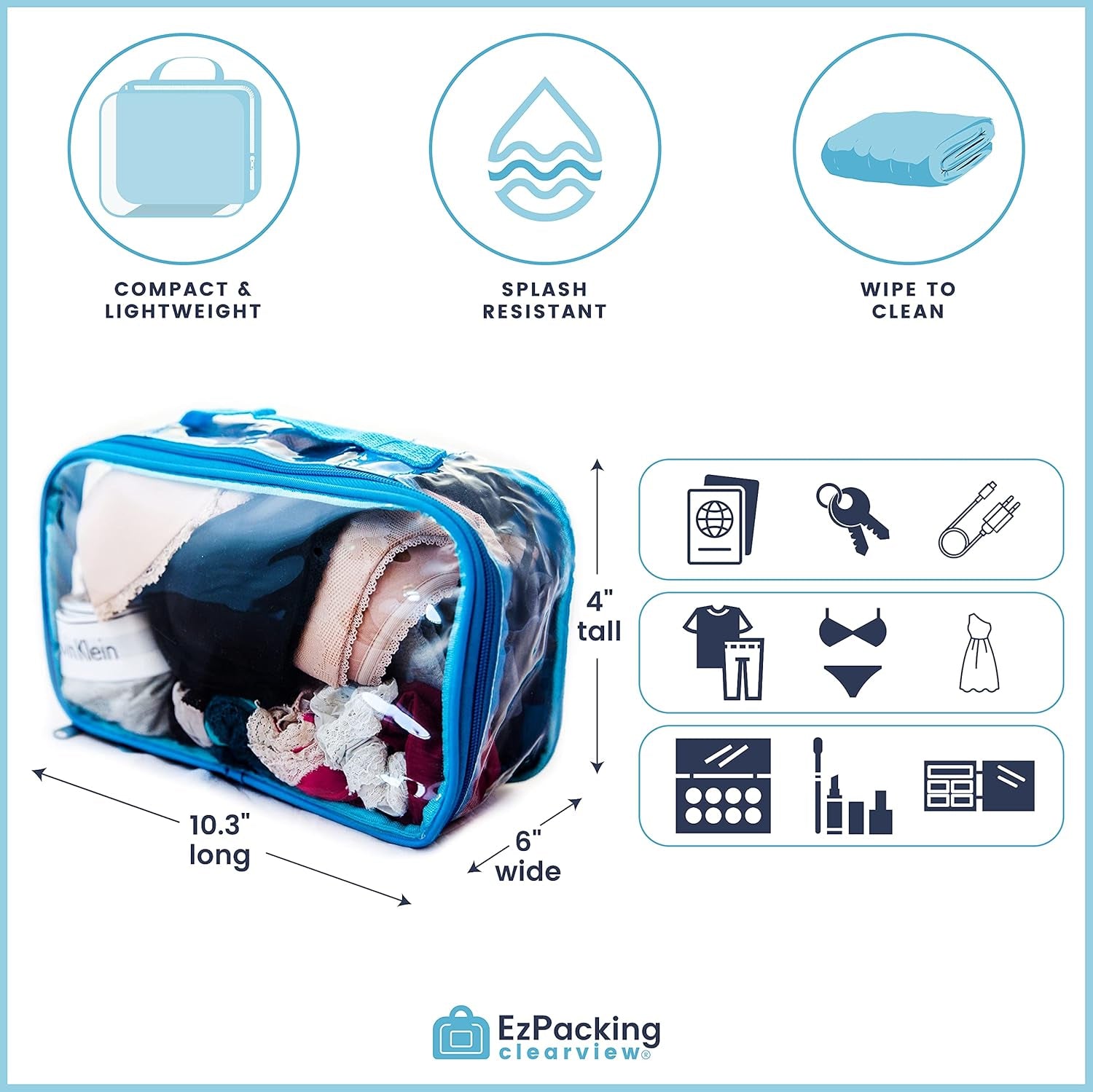 Small Clear Travel Packing Cube/See through PVC Plastic Pouch for Carry on Suitcase, Backpack or Diaper Bag/Transparent Multipurpose Accessories, Makeup & Underwear Organizer W/Handle (Orange)