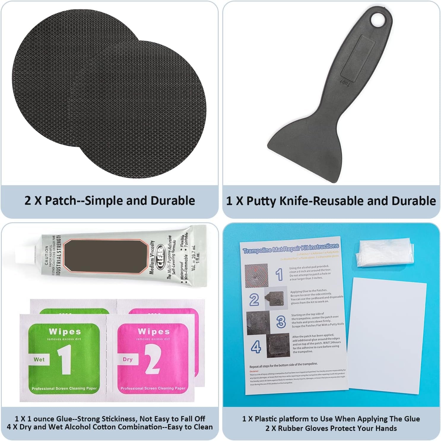 Trampoline Patch Repair Kit 4 Inch Circle on Patches | Repair Trampoline Mat Tear or Hole in a Trampoline Mat (2 Pieces)
