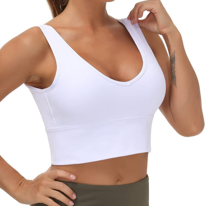 Womens Longline Sports Bra Padded Crop Tank Tops Workout Yoga Bra with Removable Pads