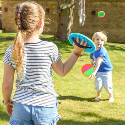 Kids Outdoor Toys - Toss and Catch Game Set, outside Yard Camping Beach Pool Toys Games for Boys Girls 3 4 5 6 7 8 9 10 Year Old, 4 Paddles 4 Balls (Blue+Orange)