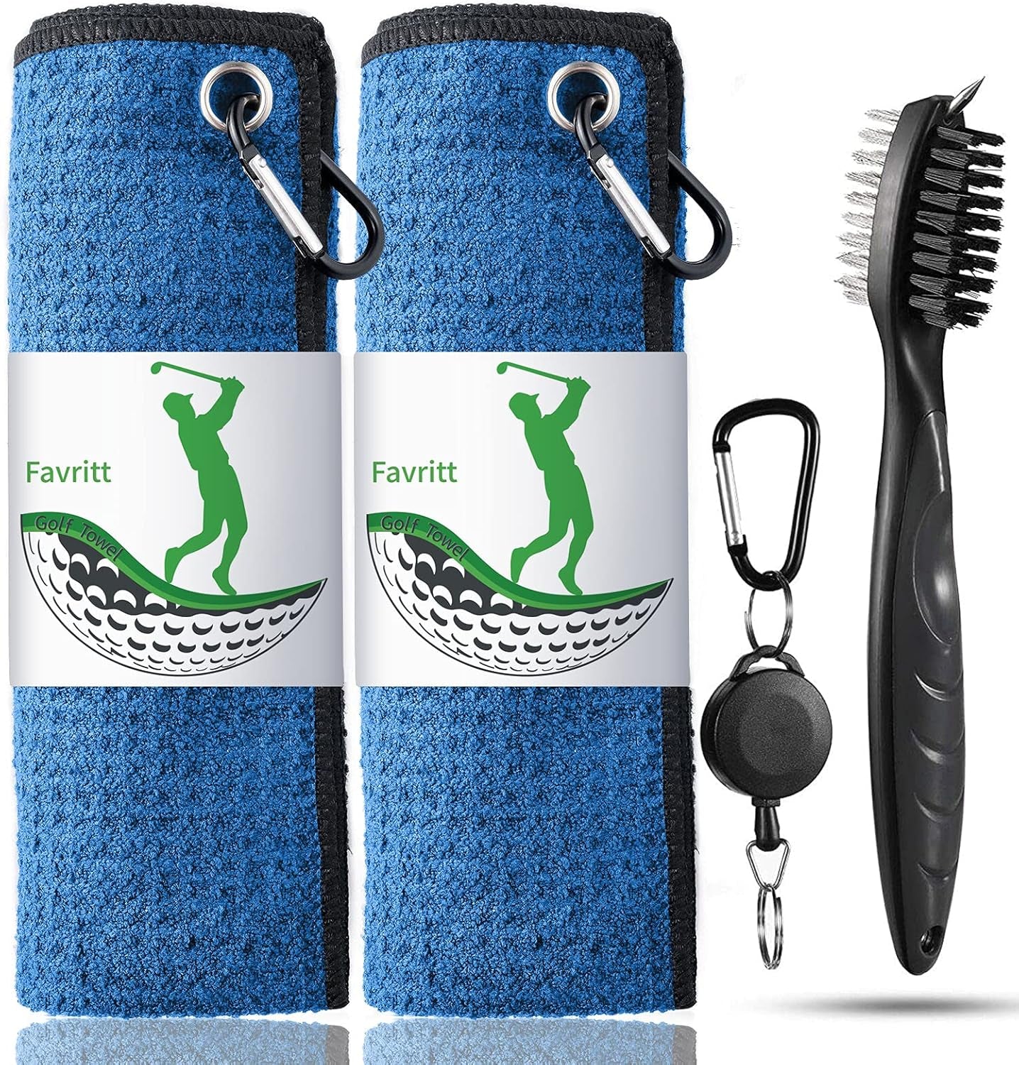 Golf Towel for Golf Bag with Clip and Accessories Set |2 Golf Towels | Golf Cleaning Brush |Golf Gifts for Men, Women