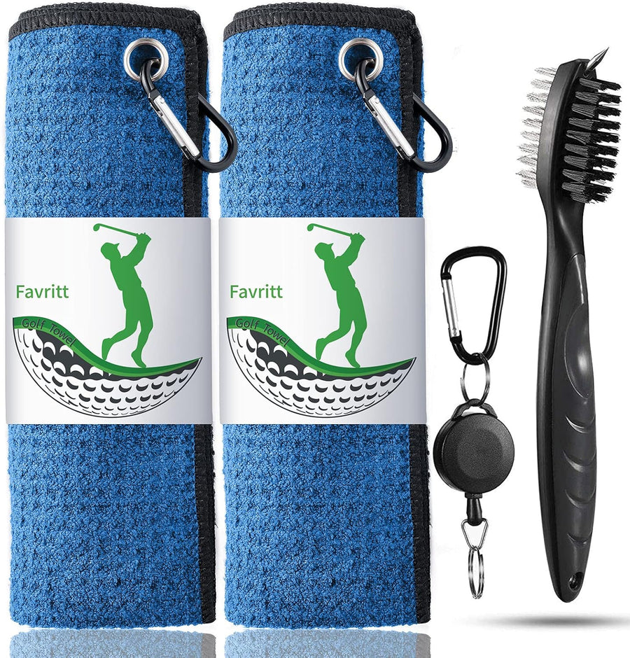 Golf Towel for Golf Bag with Clip and Accessories Set |2 Golf Towels | Golf Cleaning Brush |Golf Gifts for Men, Women
